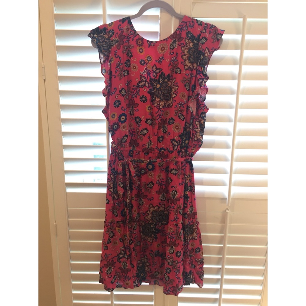 LOFT Tie Waist Flounce Dress